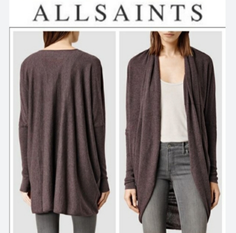 All Saints Itat Shrug Sweater Drape Top Bordeaux Plum. Size: Small.
